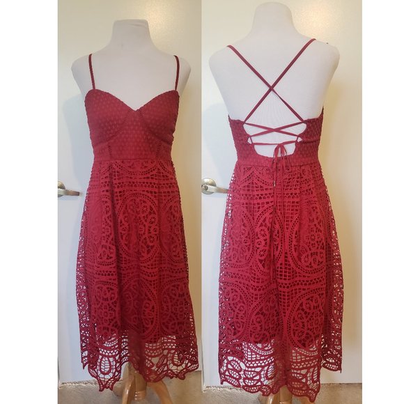 Lulus Real Life Dream Berry Red Lace Midi Dress - Picture 5 of 7